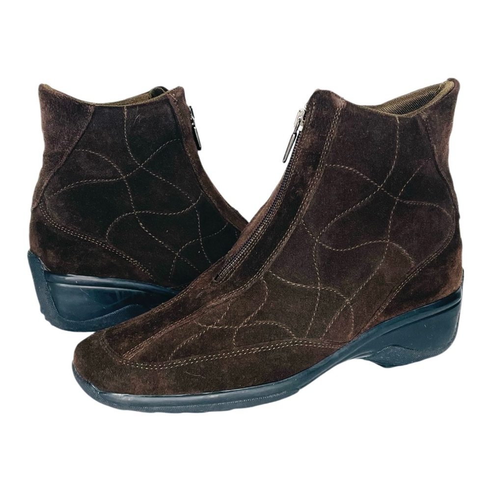 AQUATALIA Waterproof Zip Front Brown Suede Ankle Boots Booties Size 6.5